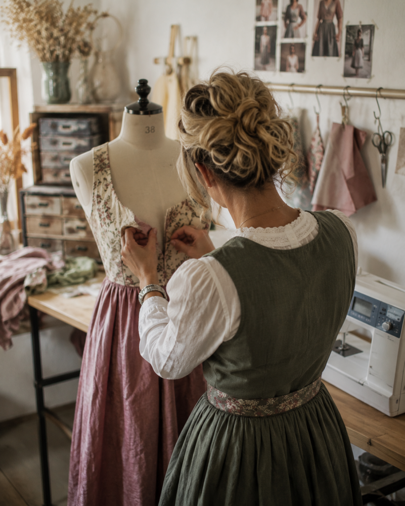 Yvonne von Dirndlgschichtn beim Dirndl nähen